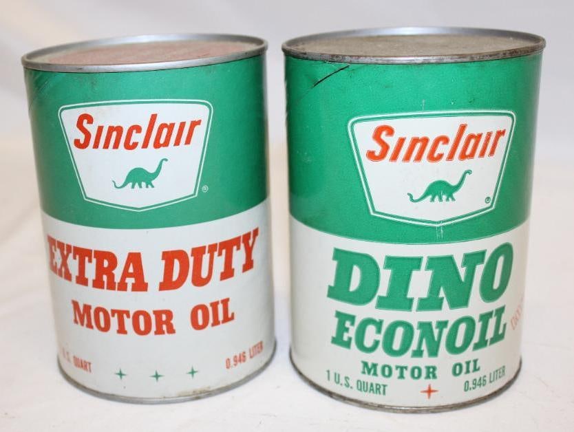 Group of 2 Sinclair Extra Duty & Dino 1 Quart Motor Oil Cans (1 of 2)