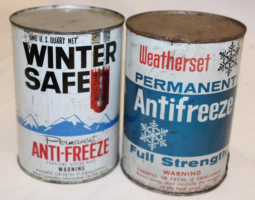 Group of 2 Metal 1 Quart Antifreeze Cans Winter Safe & Weatherset (1 of 2)