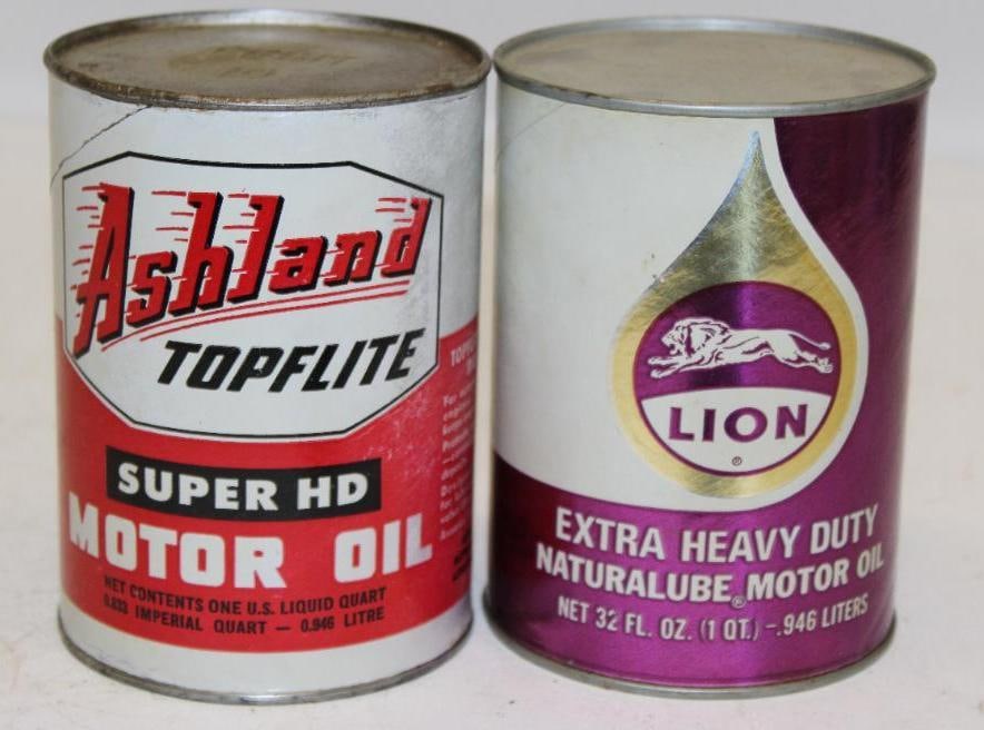 Group of 2 1 Quart Motor Oil Cans Ashland and Lion (1 of 2)