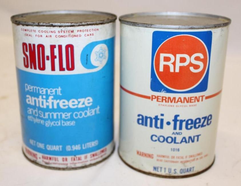 Group of 2 Metal 1 Quart Antifreeze Cans Sno-Flo and RPS (1 of 2)