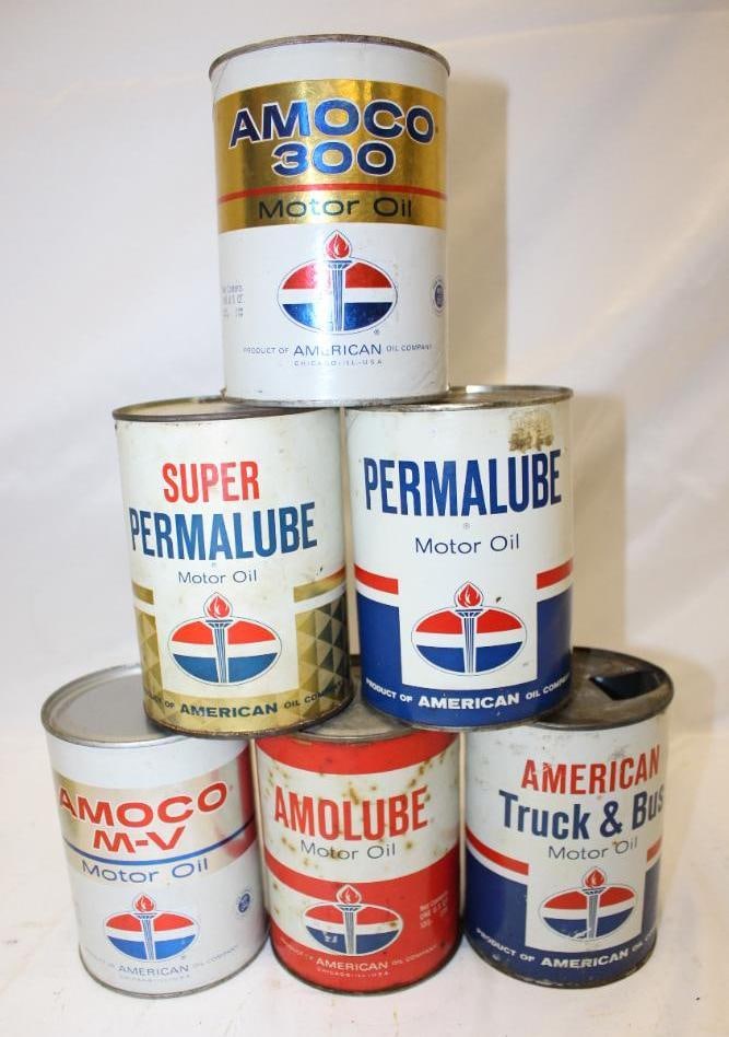 Group of 5 Amoco 1 Quart Motor Oil Cans (1 of 2)