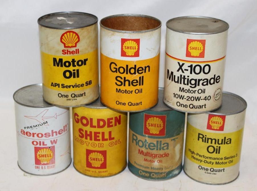 Group of 7 Shell 1 Quart Motor Oil Cans (1 of 2)