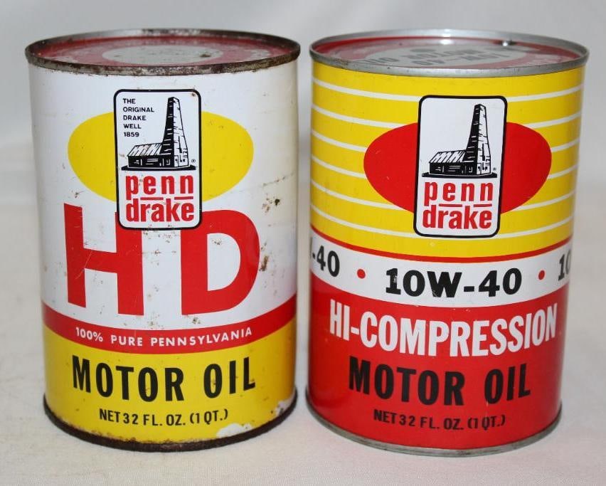 Group of 2 Penndrake Metal 1 Quart Motor Oil Cans (1 of 4)