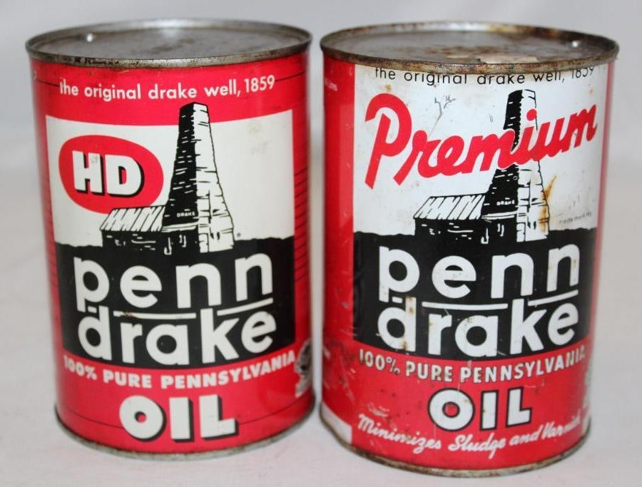 Group of 2 Penndrake Metal 1 Quart Motor Oil Cans (1 of 3)