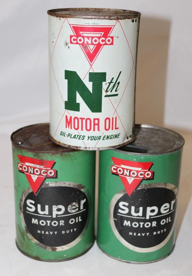 Group of 3 Conoco Metal 1 Quart Motor Oil Cans (1 of 4)