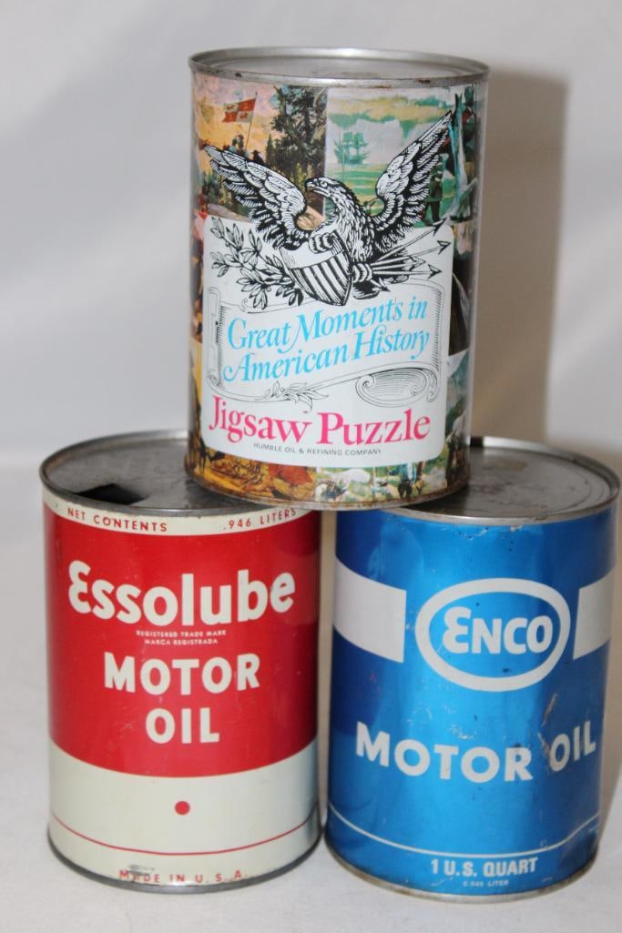 Group of 3 Humble Esso Enco Metal 1 Quart Motor Oil Cans (1 of 4)