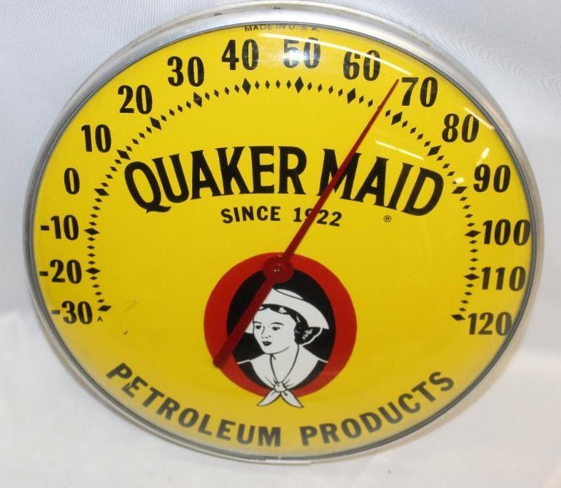 Quaker Made Petroleum Products Round Dial Advertising Thermometer (1 of 4)