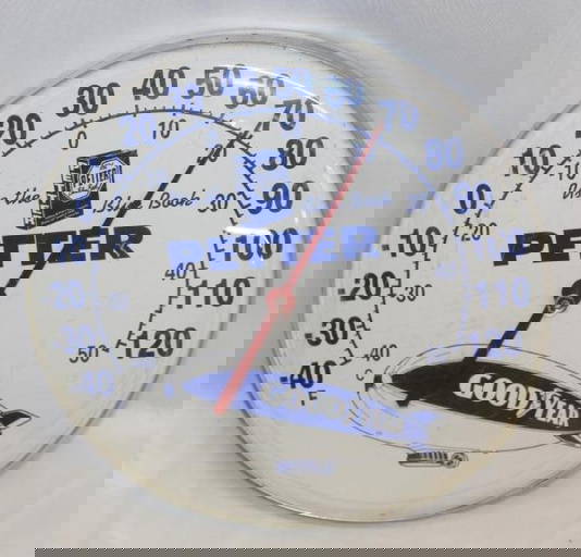 Goodyear Blimp Petter Supply Round Dial Advertising Thermometer