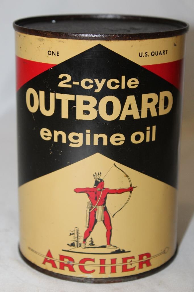 Graphic Archer 2 Cycle Outboard Engine Oil Metal 1 Quart Can (1 of 4)