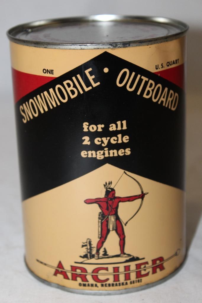 Graphic Archer Snowmobile Outboard 2 Cycle Engine Oil Metal 1 Quart Can (1 of 4)