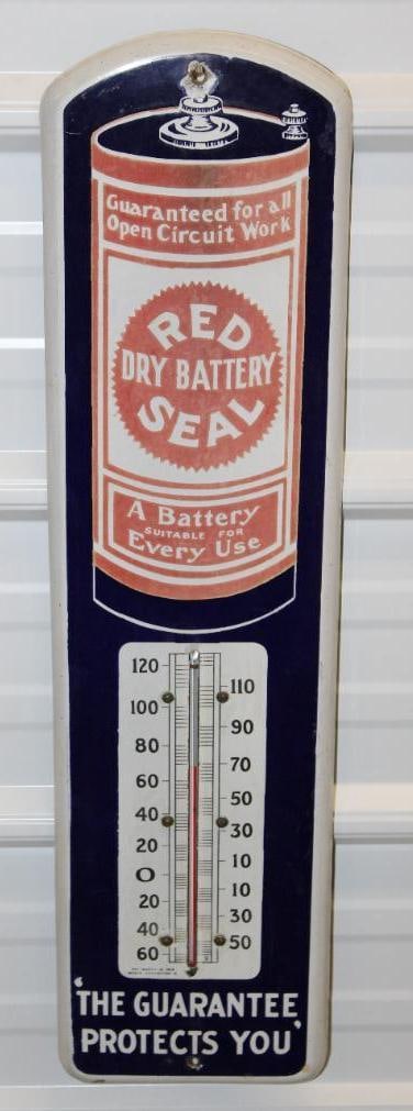 Red Seal Battery Porcelain Advertising Thermometer (1 of 5)