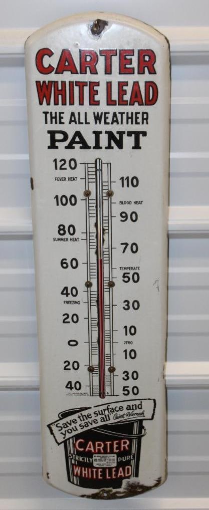 Carter White Lead All Weather Paint Porcelain Advertising Thermometer (1 of 5)