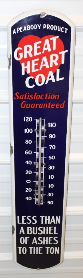 Great Heart Coal "Less than a Bushel of Ashes" Porcelain Advertising Thermometer (1 of 9)