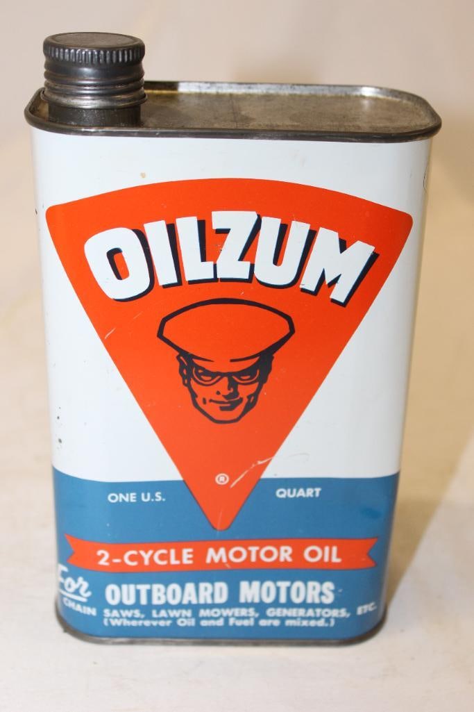 Oilzum 2 Cycle Outboard Flat Metal Motor Oil Can (1 of 4)