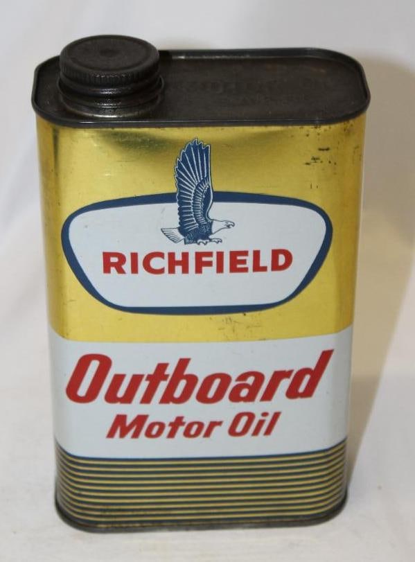 Richfield Outboard Flat Metal Motor Oil Can (1 of 4)