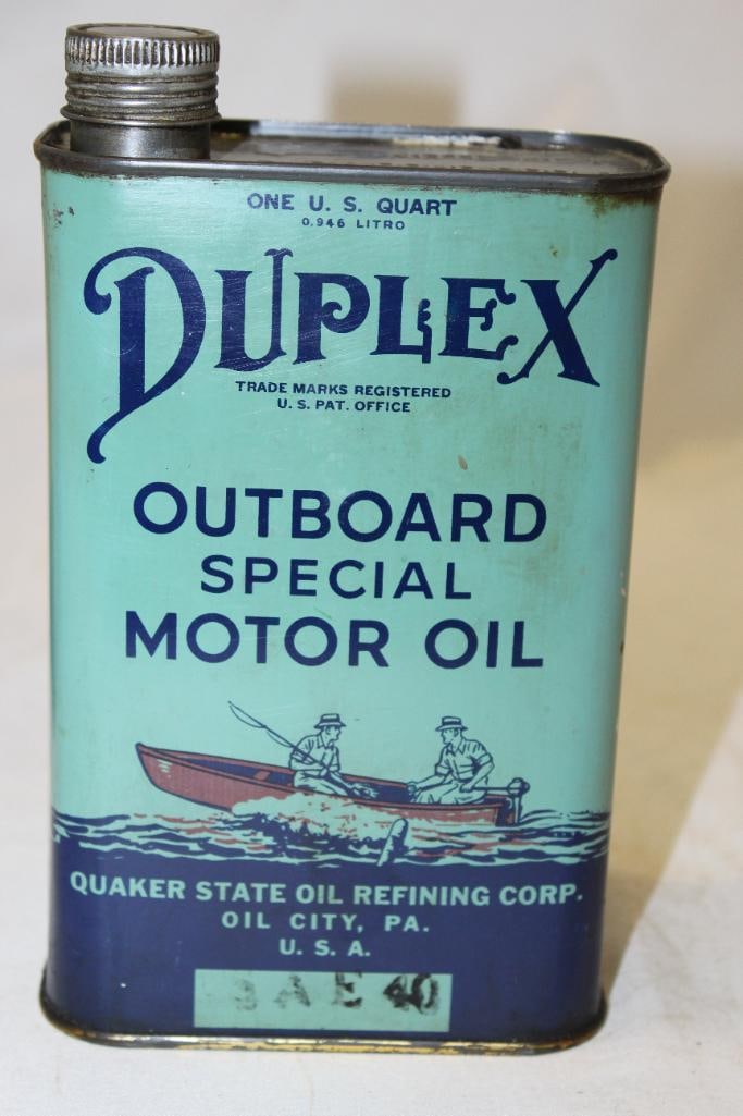 Graphic Duplex Special Outboard Quaker State Flat Metal Motor Oil Can (1 of 4)