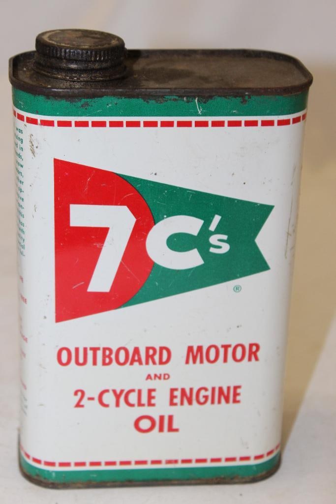 7 C's 2 Cycle Engine Oil Outboard Flat Metal Motor Oil Can (1 of 4)