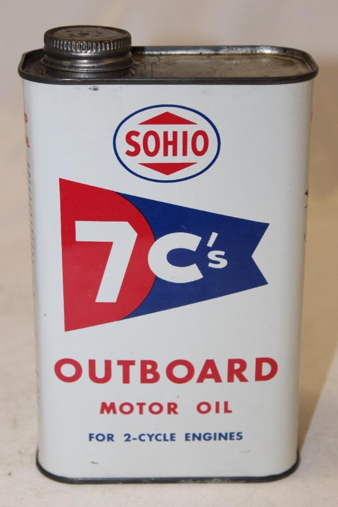 Sohio 7 C's Outboard and 2 Cycle Engine Oil Flat Metal Motor Oil Can (1 of 4)