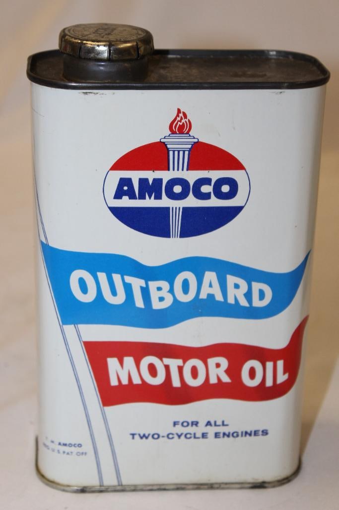 Amoco 2 Cycle Outboard Engine Oil Flat Metal Motor Oil Can with Torch graphics (1 of 5)