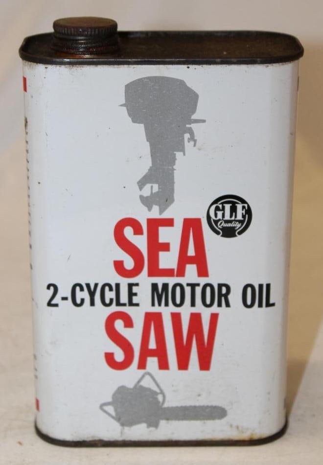 GLF Quality Sea Saw 2 Cycle Engine Oil and Outboard Flat Metal Motor Oil Can (1 of 4)