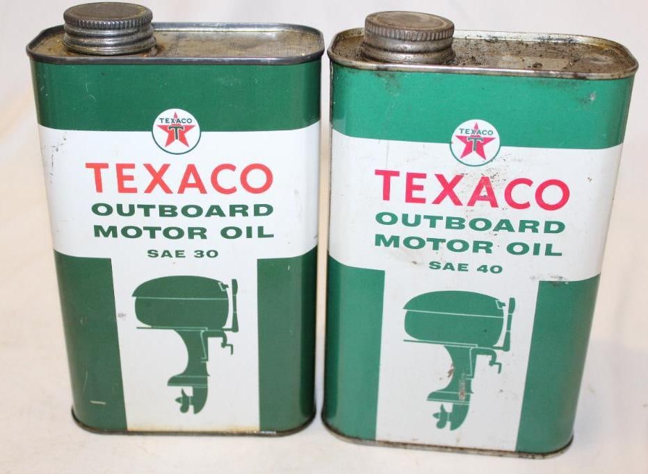 Group of 2 Texaco Outboard Flat Metal Motor Oil Cans (1 of 4)
