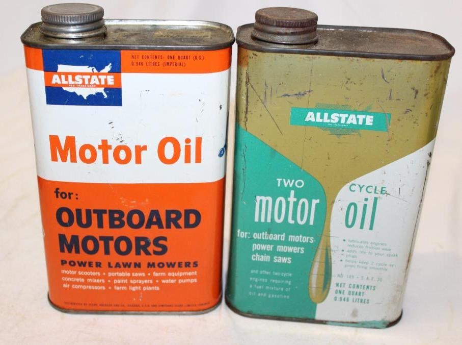 Group of 2 Allstate Outboard Flat Metal Motor Oil Cans (1 of 4)