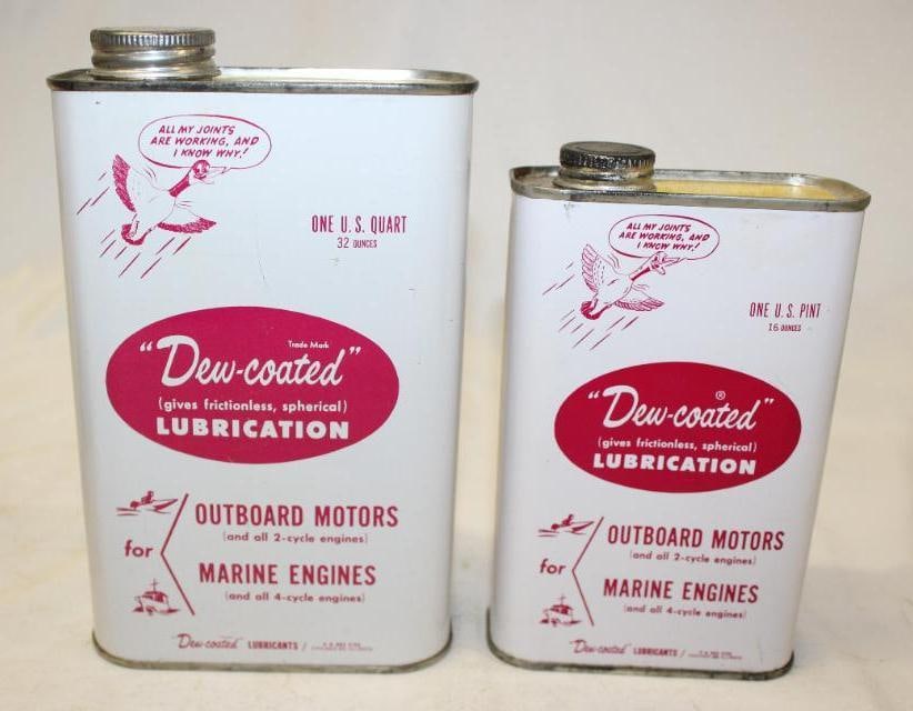 Group of 2 Dew-Coated Lubrication Outboard Flat Metal Motor Oil Cans (1 of 5)