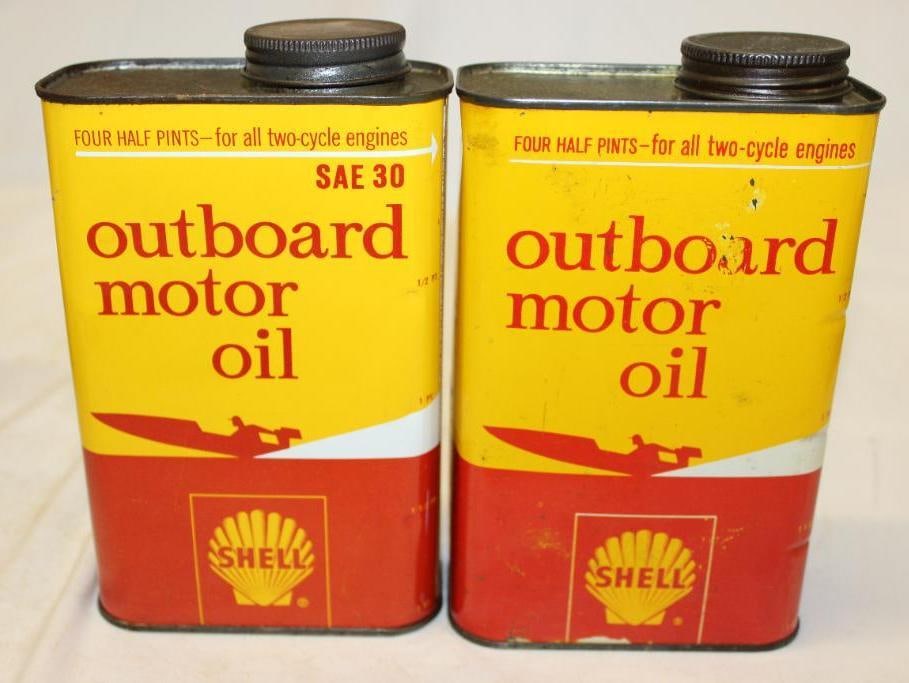Group of 2 Shell Outboard Flat Metal Motor Oil Cans (1 of 4)