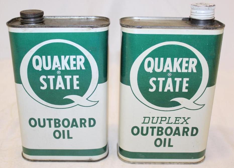 Group of 2 Quaker State Outboard Flat Metal Motor Oil Cans (1 of 4)