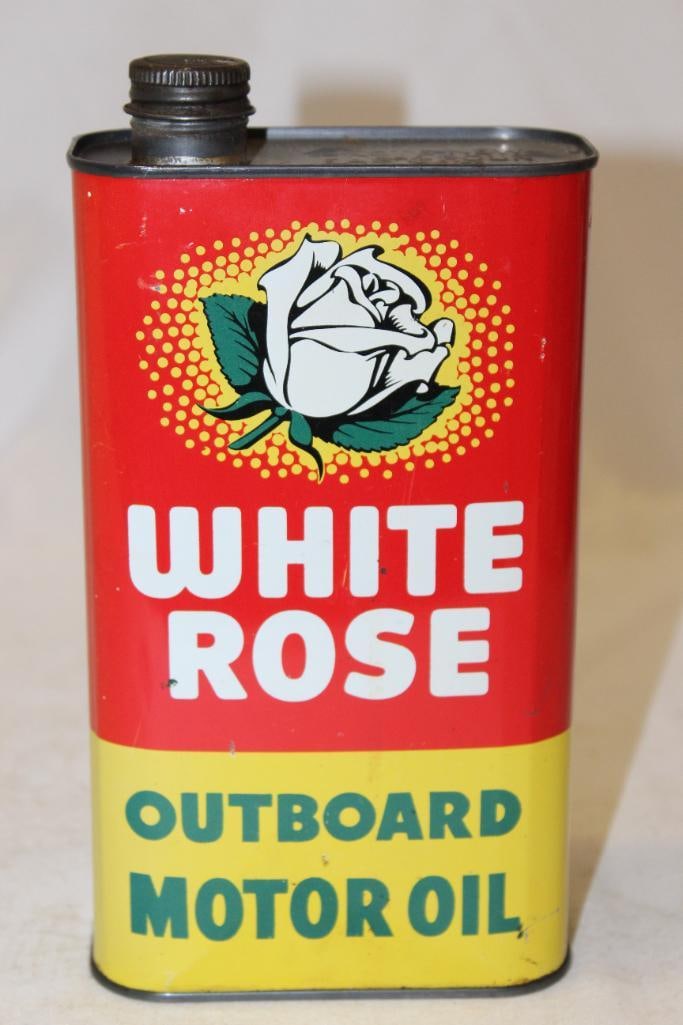 White Rose Outboard Flat Metal 1 Imperial Quart Oil Can (1 of 4)