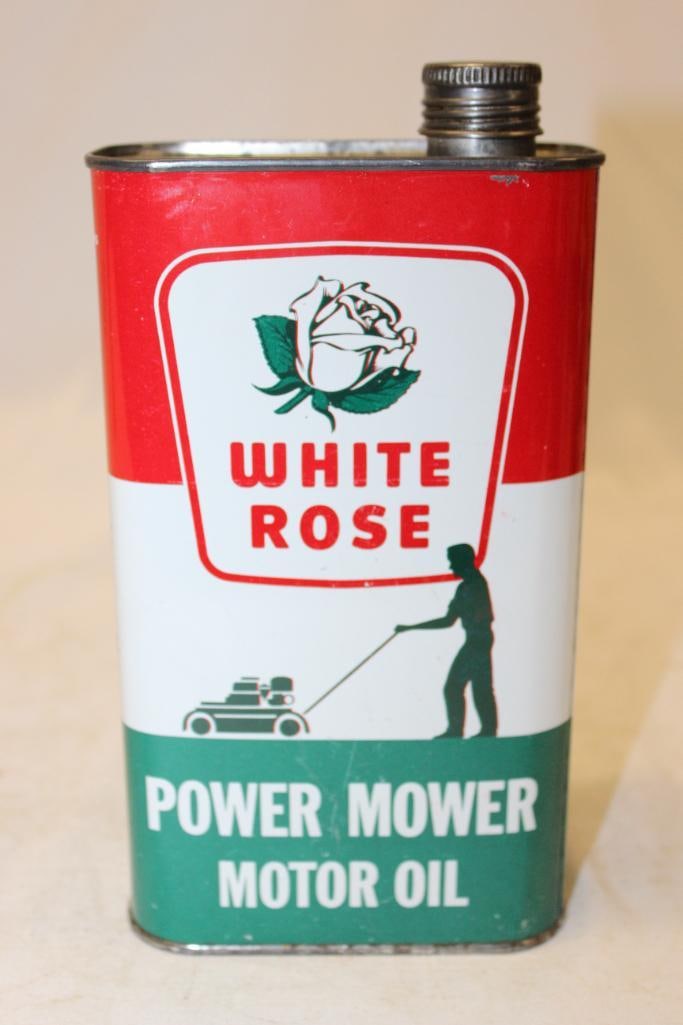 Graphic White Rose Power Motor Flat Metal 1 Imperial Quart Oil Can (1 of 4)