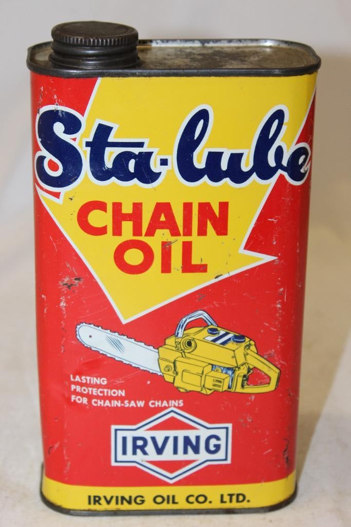 Irving Sta-lube Chain Oil Flat Metal 1 Imperial Quart Oil Can (1 of 4)