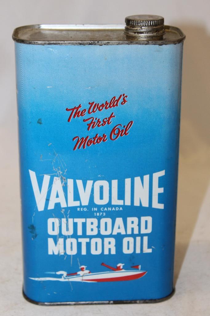 Valvoline Outboard 2 Cycle Flat Metal 1 Imperial Quart Oil Can (1 of 4)