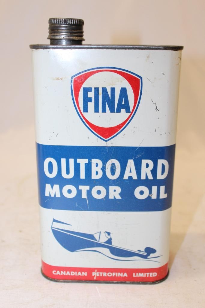 Fina Outboard 2 Cycle Flat Metal 1 Imperial Quart Oil Can (1 of 4)