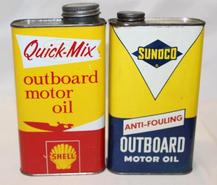 Group of 2 Shell and Sunoco Outboard Flat Metal 1 Imperial Quart Oil Cans (1 of 4)