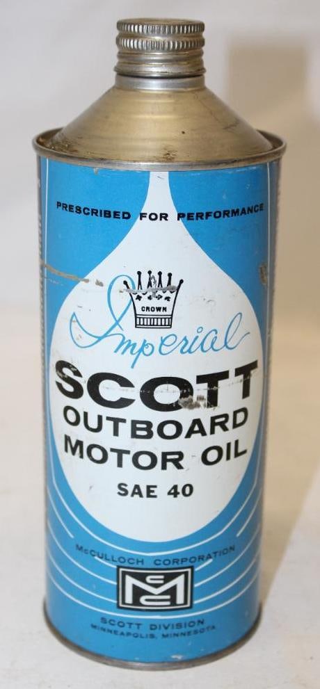 Crown Imperial Scot McCulloch Round Metal Conetop Outboard Can (1 of 4)