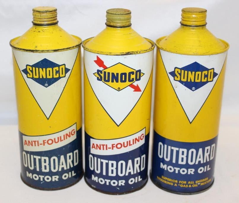 Group of 3 Sunoco Anti-fouling Round Metal Conetop Outboard Cans (1 of 5)