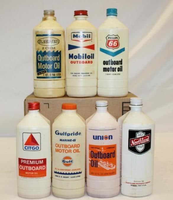 Group of 7 Northland Union 76 Gulf Citgo Phillips 66 Mobil Kleen-test Plastic Outboard Containers (1 of 4)