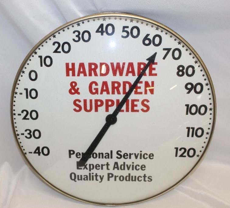 Hardware & Garden Supplies Round Dial Advertising Thermometer (1 of 4)