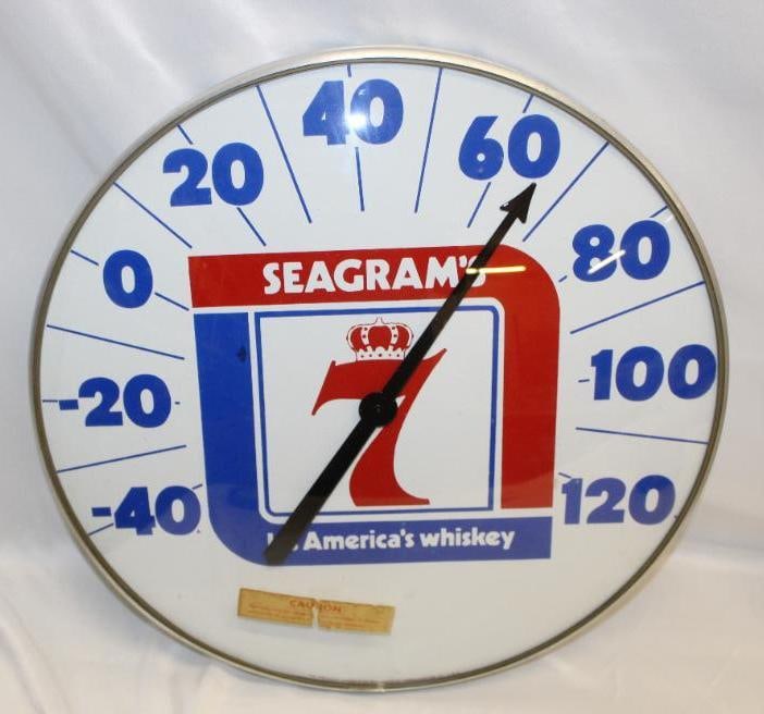 Seagram's 7 Whiskey Round Dial Advertising Thermometer (1 of 5)