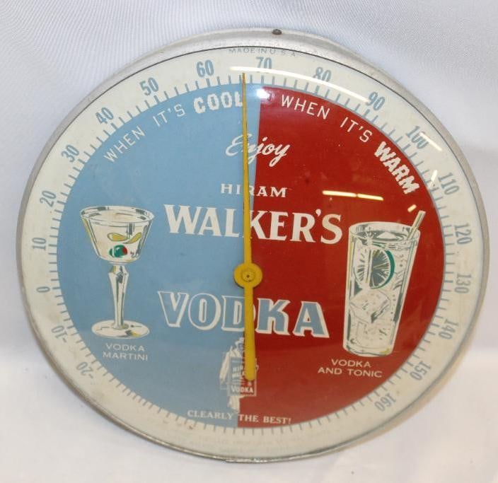 Graphic Hiram Walker's Vodka Round Dial Advertising Thermometer (1 of 5)