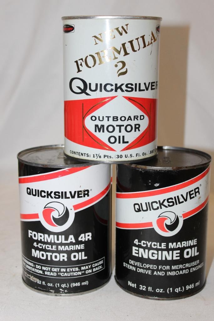 Group of 3 Quicksilver 4 Cycle and Outboard Motor Oil Metal 1 Quart Cans (1 of 2)