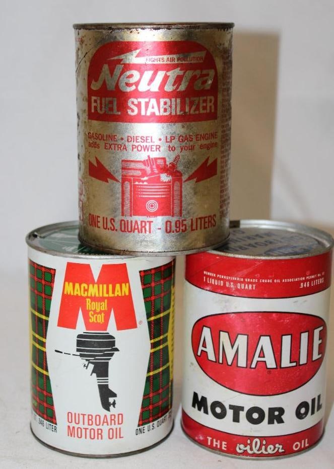 Group of 2 Outboard and 1 Fuel Stabilizer 1 Quart Cans Amalie, MacMillan Royal Scot, Neutra (1 of 6)