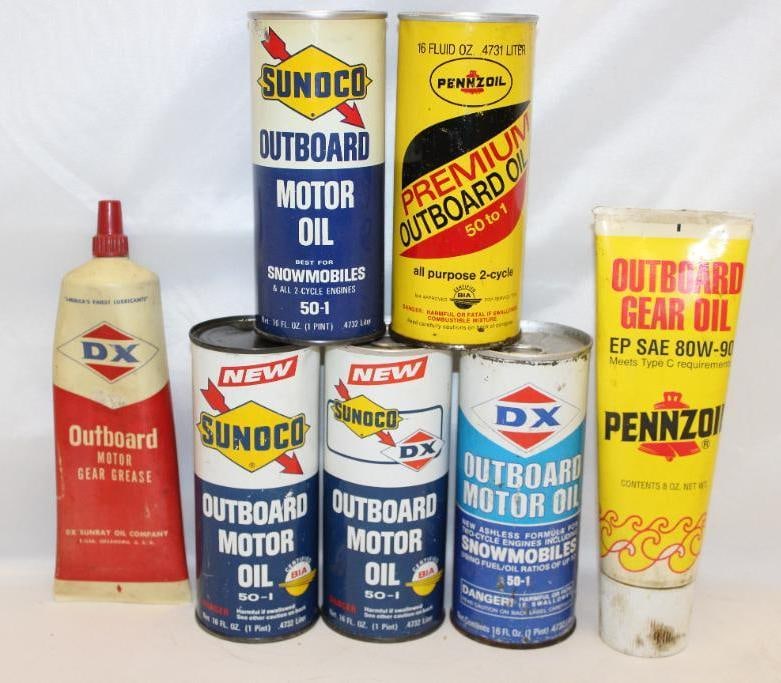 Group of 7 Outboard Advertising Cans Sunoco, D-X, Pennzoil (1 of 4)