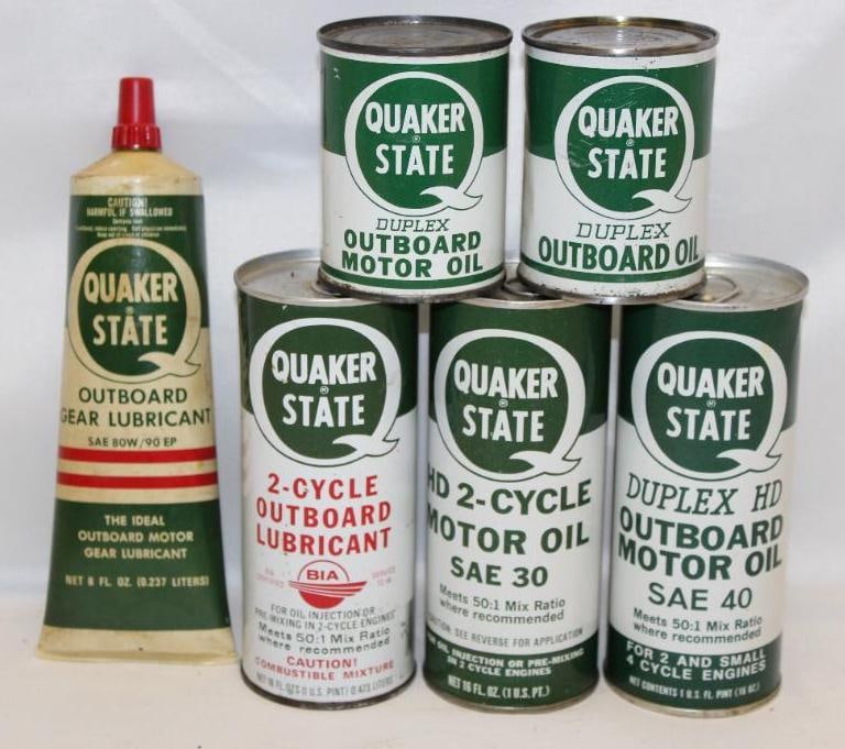 Group of 6 Quaker State Outboard Advertising Containers (1 of 3)