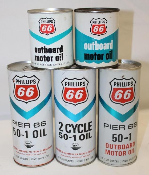 Group of 5 Phillips 66 Outboard Advertising Cans (1 of 2)