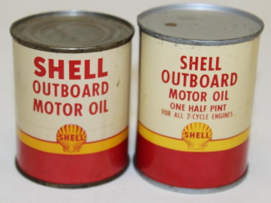 Group of 2 Shell Outboard 1/2 Pint Metal Motor Oil Cans (1 of 3)