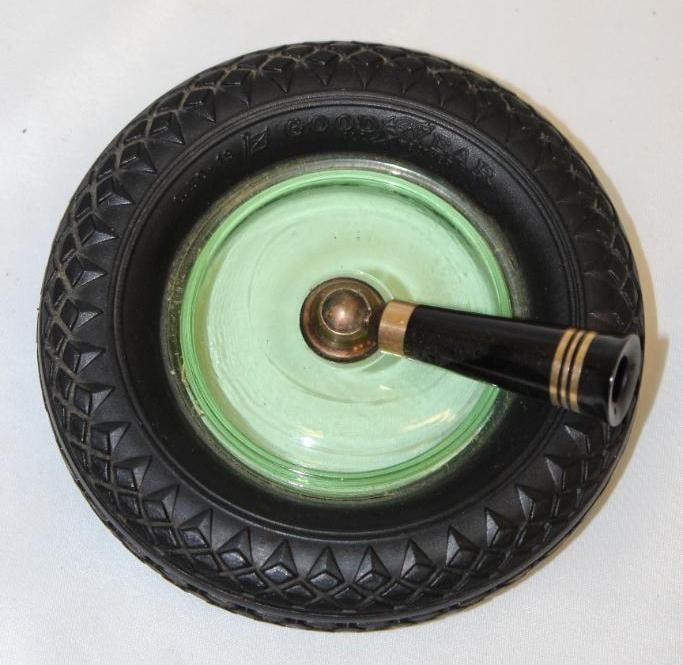Goodyear Advertising Tire Ashtray Pen Holder w/ Green Glass (1 of 3)