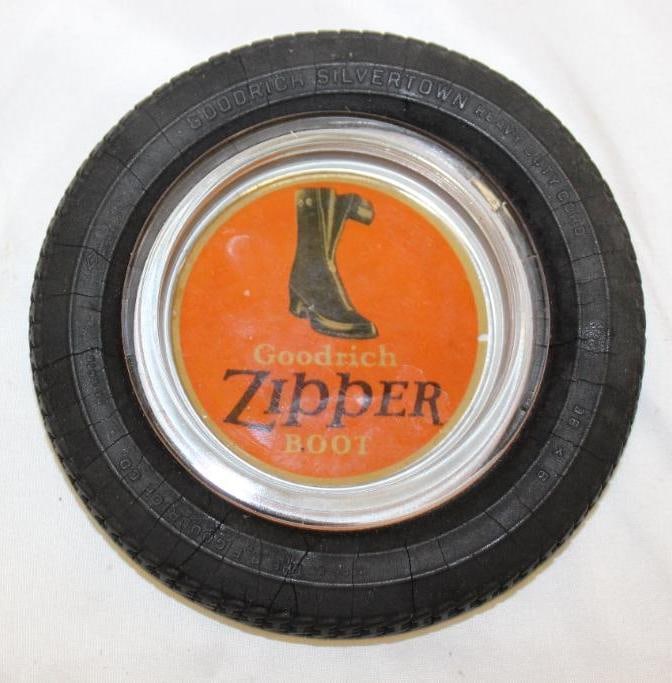 Goodrich Zipper Boot Advertising Tire Ashtray: 6.5" diameter
