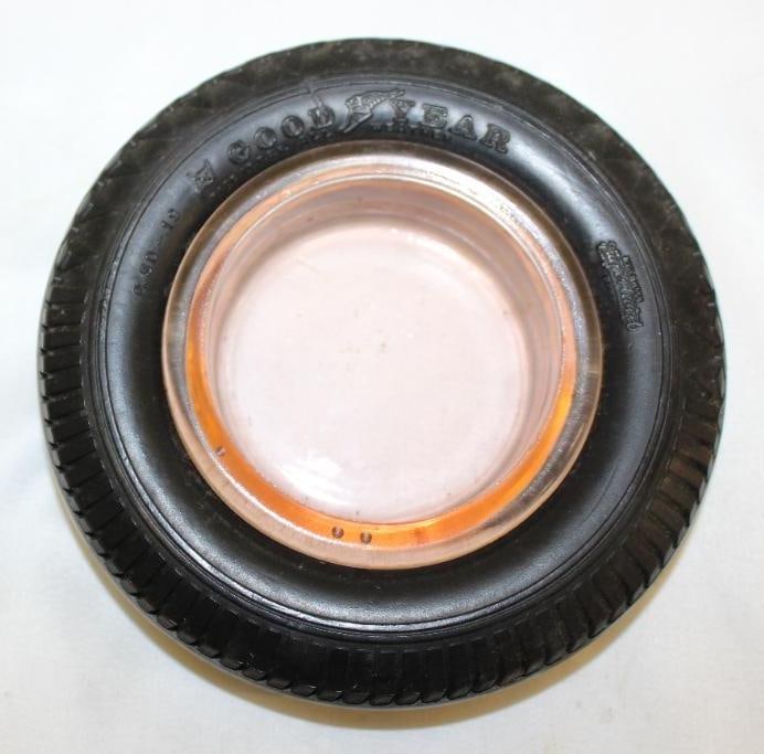 Goodyear Advertising Tire Ashtray w/ Pink Glass (1 of 3)